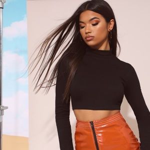 Black High Neck Long Sleeve Crop Top